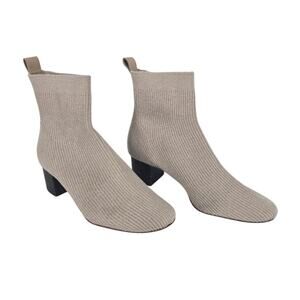 EVERLANE THE GLOVE PULL-ON BONE RIBBED KNIT BOOTS  – WOMEN’S SIZE 7 – BLOCK HEEL